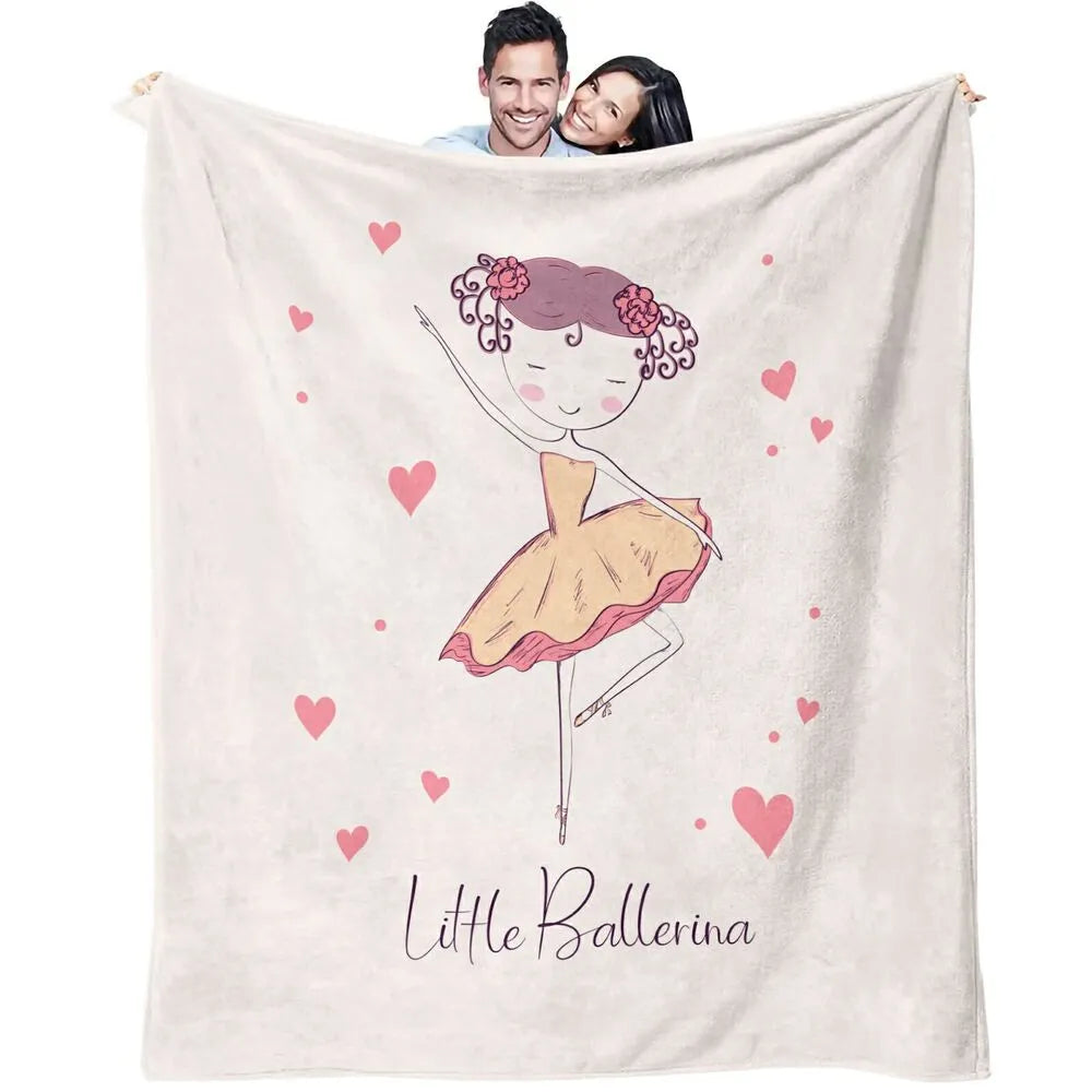 Little Ballerina with Hearts Pattern Multipurpose Throw Blanket