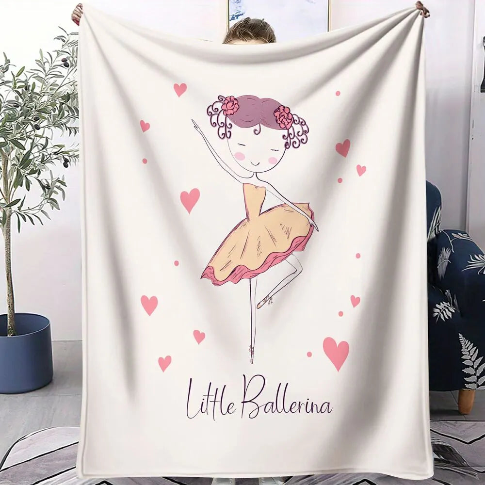 Little Ballerina with Hearts Pattern Multipurpose Throw Blanket
