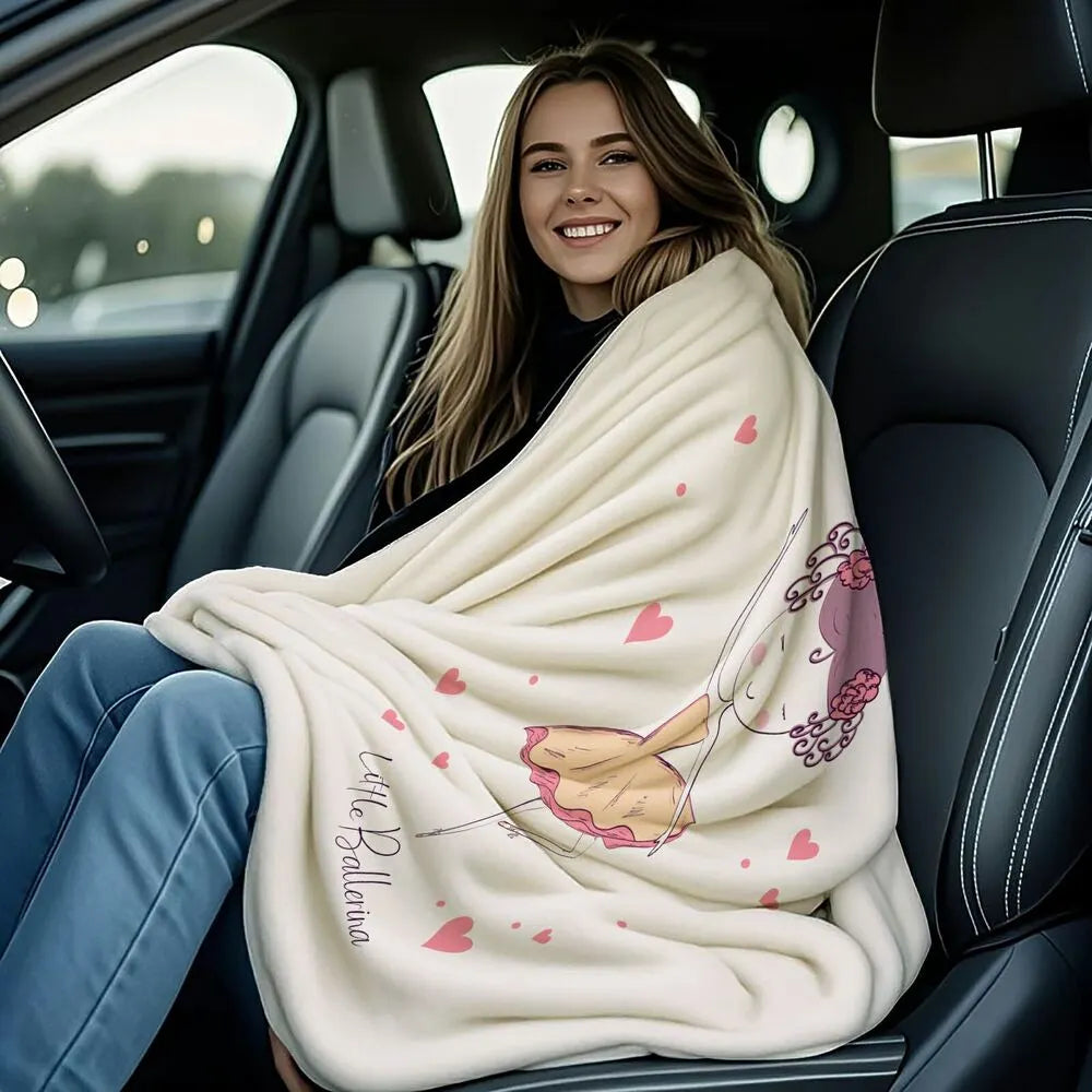 Little Ballerina with Hearts Pattern Multipurpose Throw Blanket