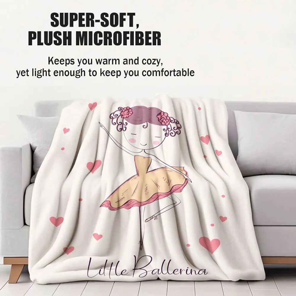Little Ballerina with Hearts Pattern Multipurpose Throw Blanket