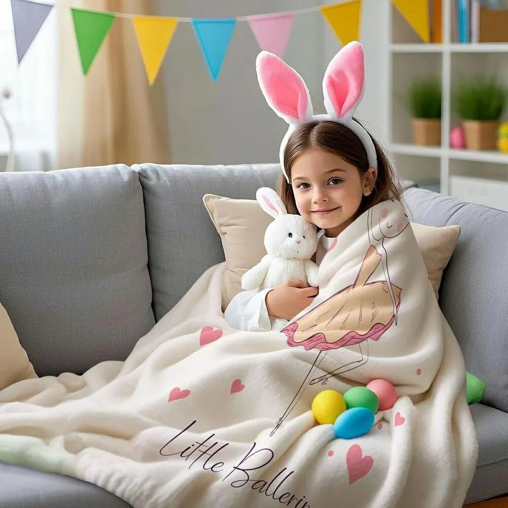 Little Ballerina with Hearts Pattern Multipurpose Throw Blanket