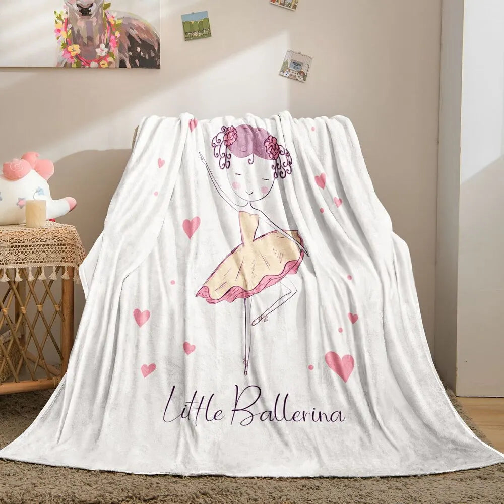 Little Ballerina with Hearts Pattern Multipurpose Throw Blanket