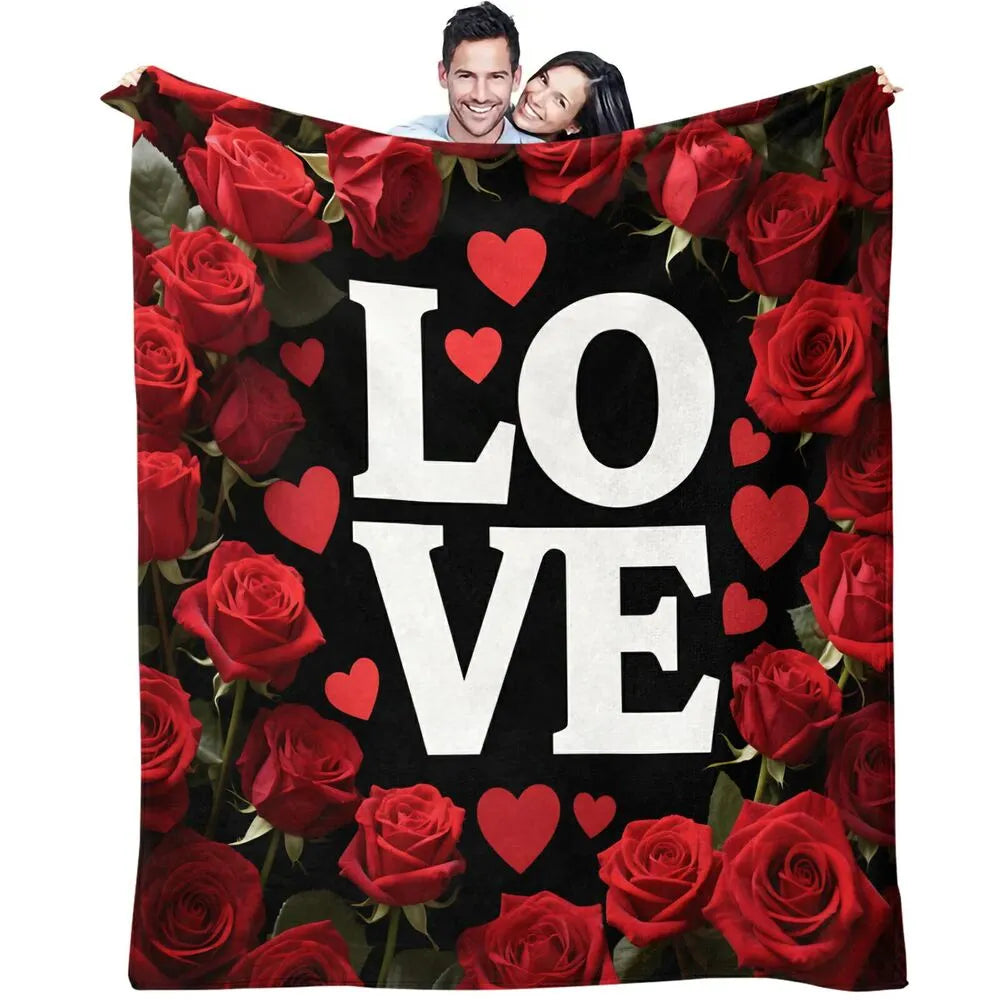 Love with Red Roses and Hearts Multipurpose Throw Blanket