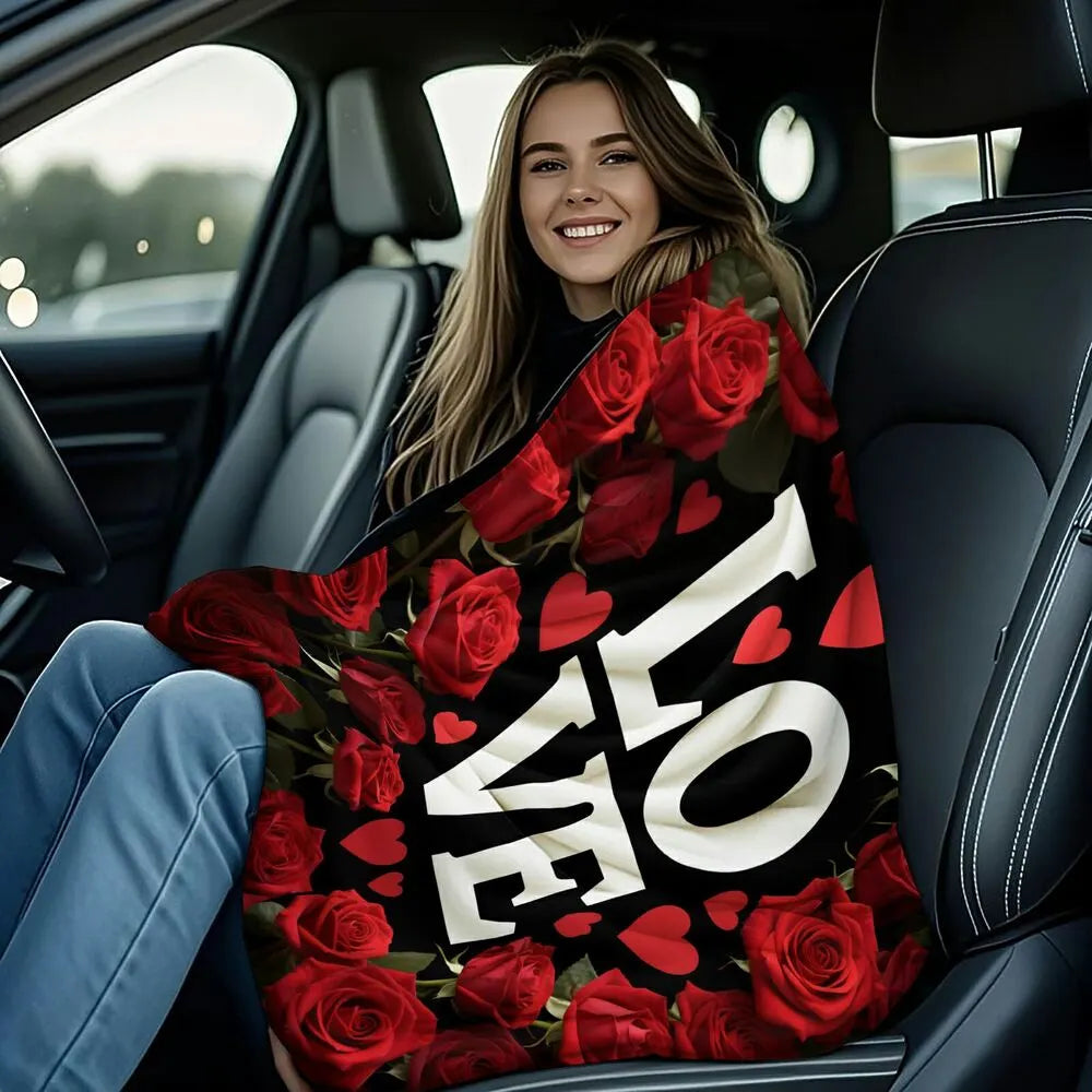 Love with Red Roses and Hearts Multipurpose Throw Blanket