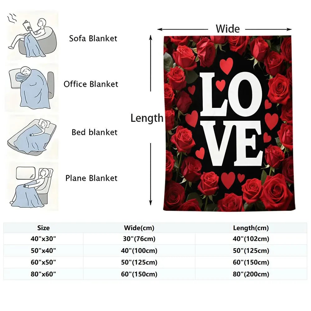 Love with Red Roses and Hearts Multipurpose Throw Blanket