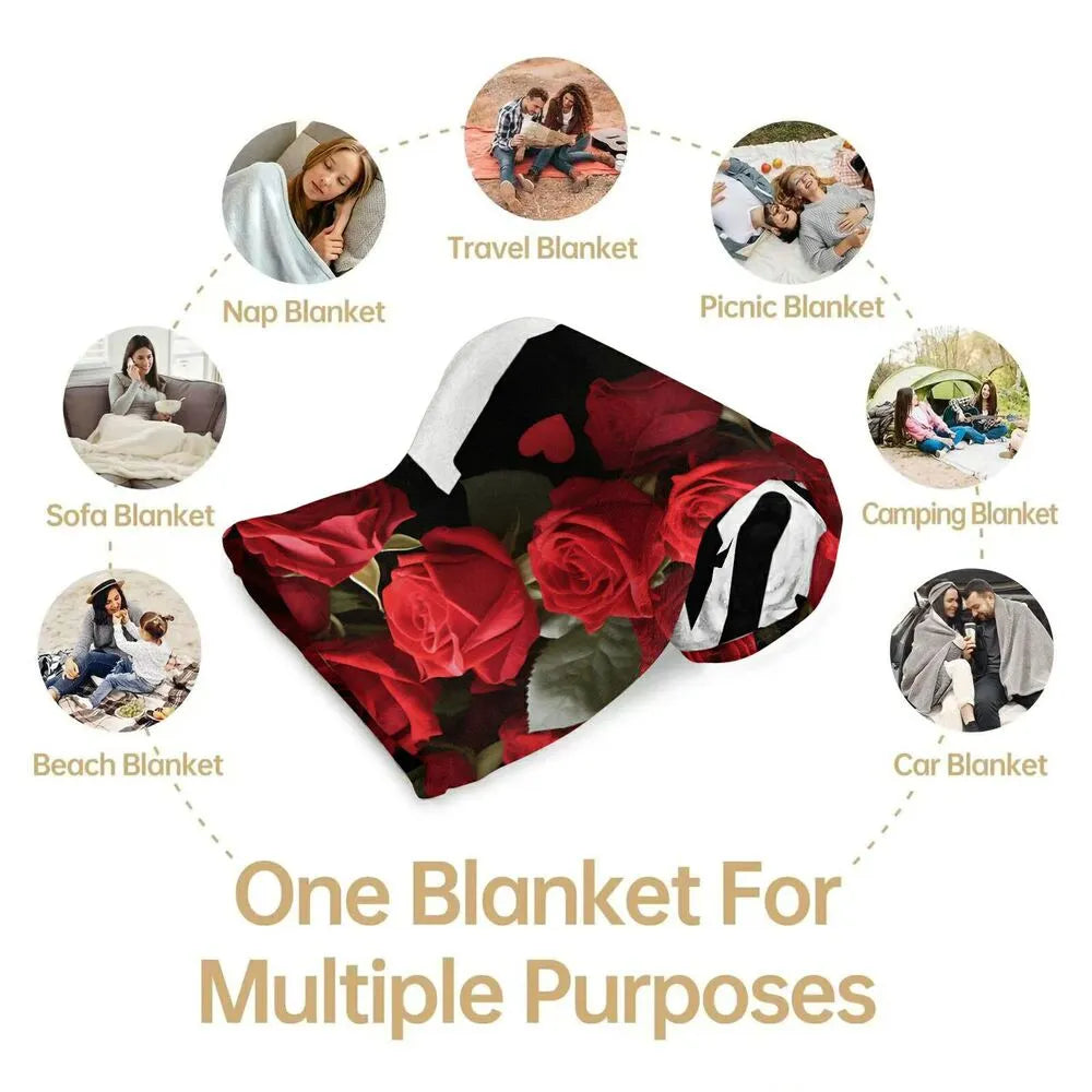 Love with Red Roses and Hearts Multipurpose Throw Blanket