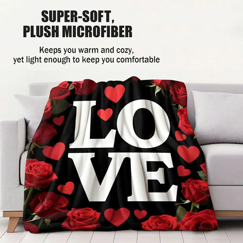 Love with Red Roses and Hearts Multipurpose Throw Blanket