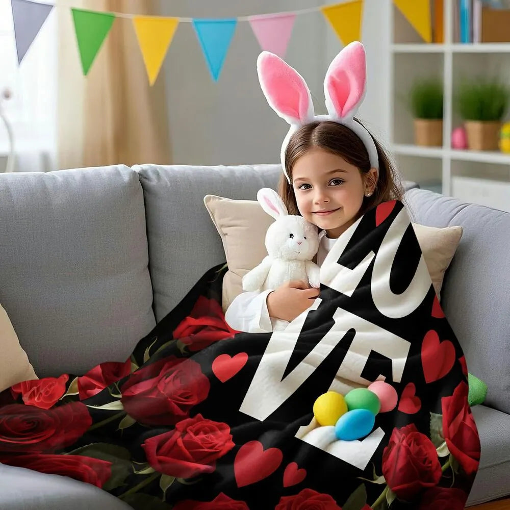 Love with Red Roses and Hearts Multipurpose Throw Blanket