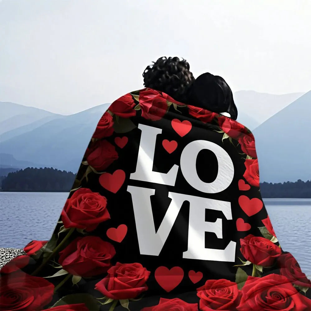 Love with Red Roses and Hearts Multipurpose Throw Blanket