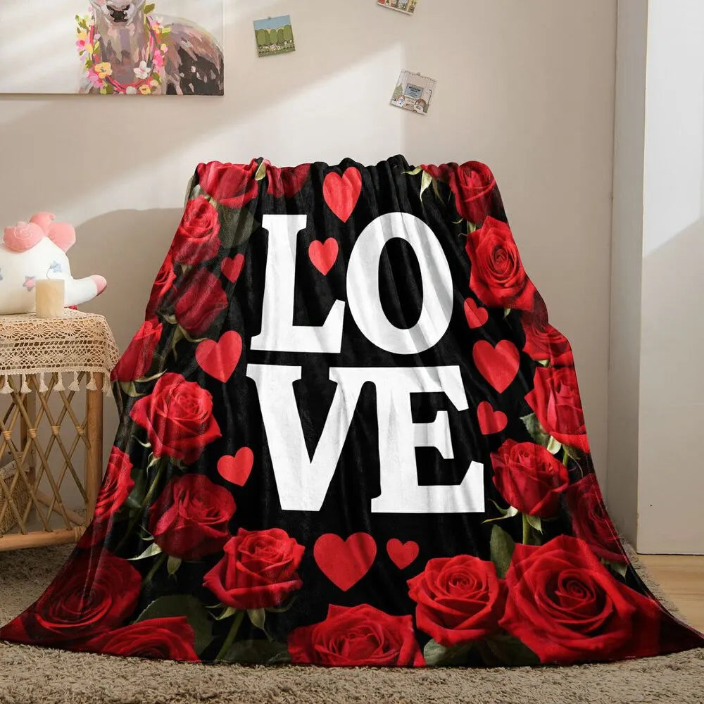 Love with Red Roses and Hearts Multipurpose Throw Blanket
