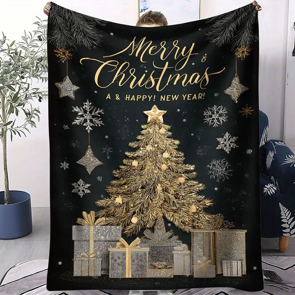 Luxury Merry Christmas and Happy New Year Pattern Multipurpose Throw Blanket
