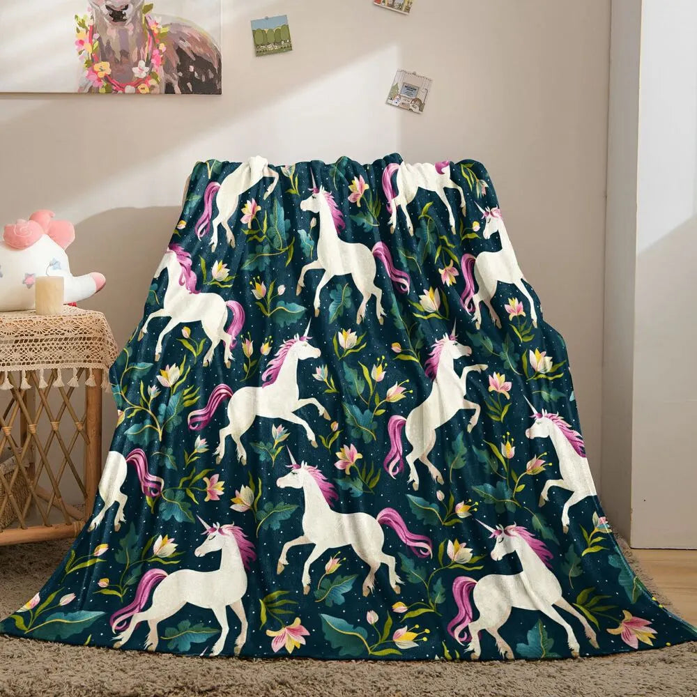 Magical Unicorn and Floral Pattern Multipurpose Throw Blanket