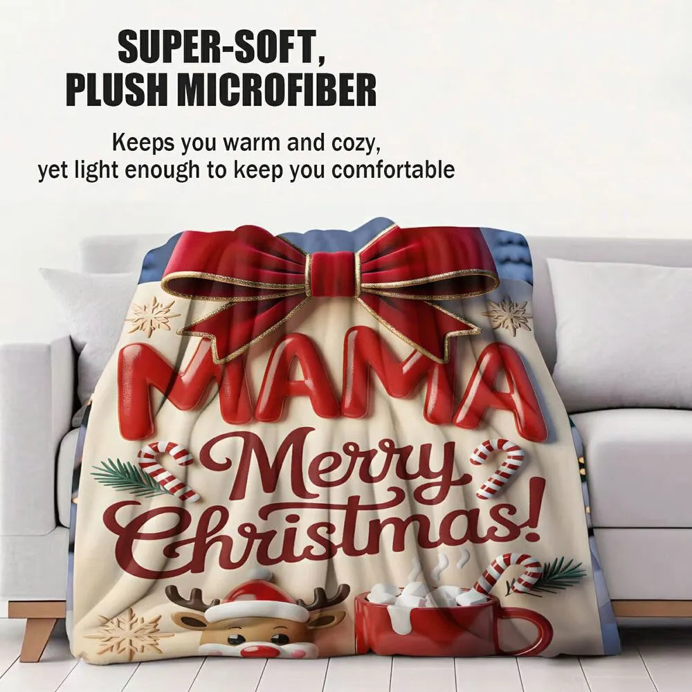 Mama Merry Christmas Reindeer and Hot Cocoa Multipurpose Throw Blanket