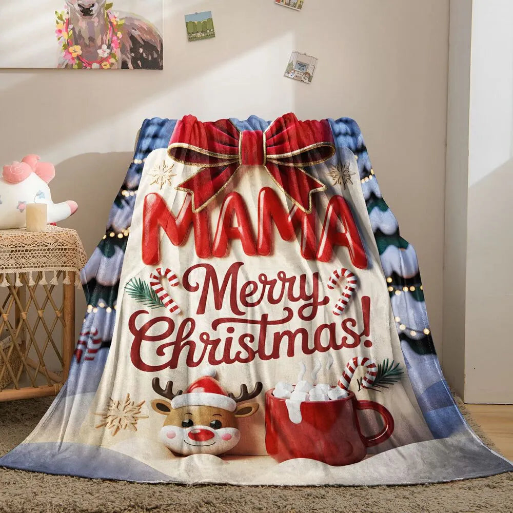 Mama Merry Christmas Reindeer and Hot Cocoa Multipurpose Throw Blanket