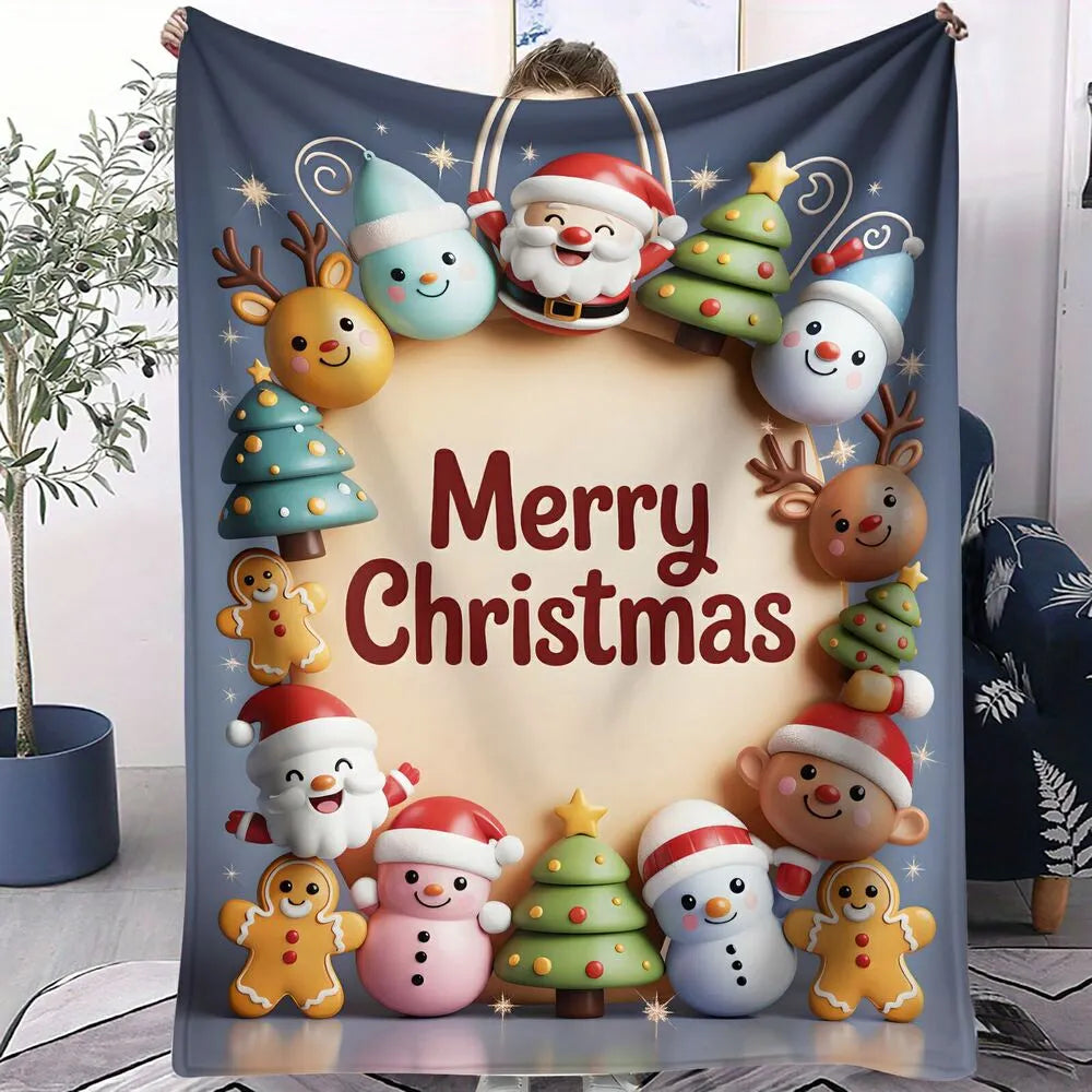 Merry Christmas Cartoon Characters Pattern Multipurpose Throw Blanket
