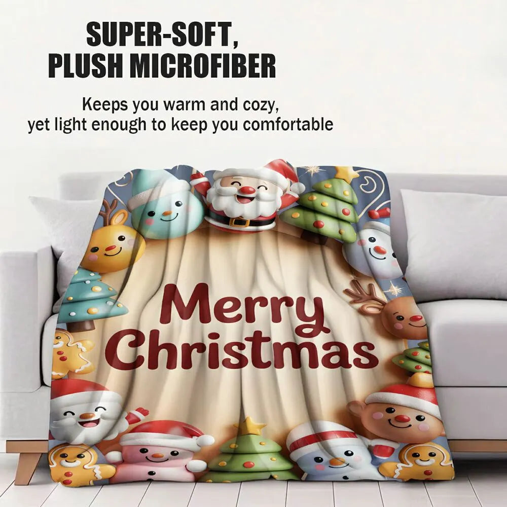 Merry Christmas Cartoon Characters Pattern Multipurpose Throw Blanket