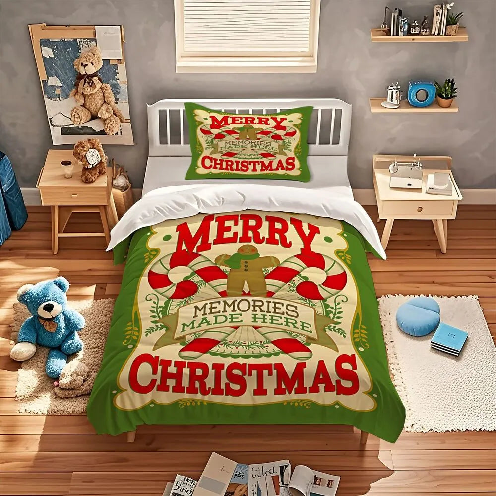 Merry Christmas Memories Made Here Christmas Gift Duvet Cover Set Kids Bedding Set