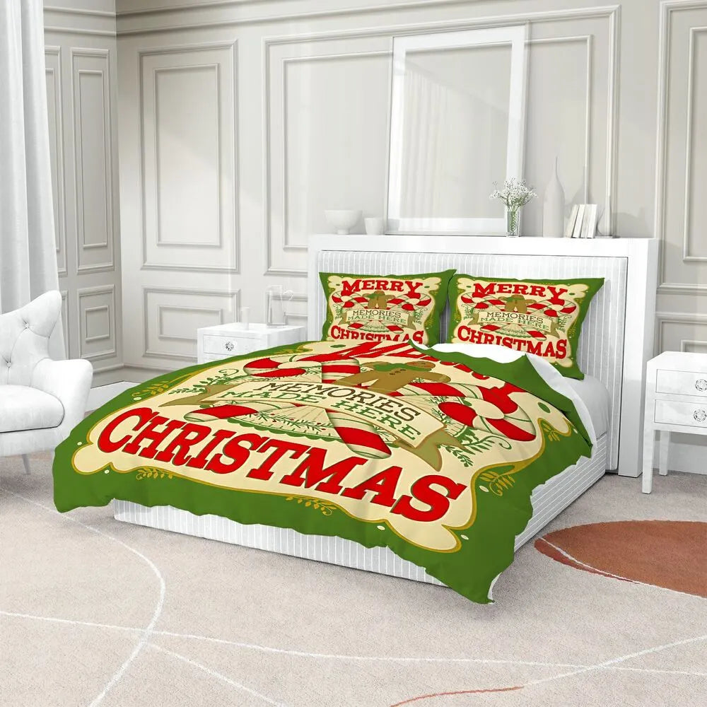 Merry Christmas Memories Made Here Christmas Gift Duvet Cover Set Kids Bedding Set