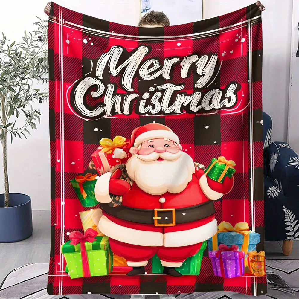 Merry Christmas Santa Plaid Red Black Pattern Multipurpose Throw Blanket