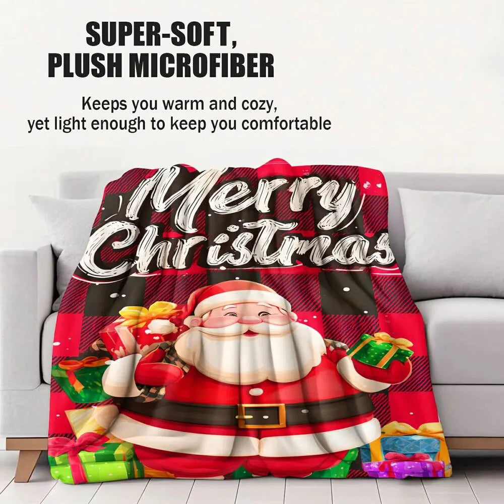 Merry Christmas Santa Plaid Red Black Pattern Multipurpose Throw Blanket