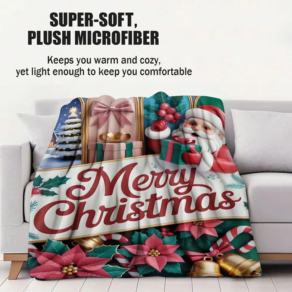 Merry Christmas Santa and Festive Elements Multipurpose Throw Blanket
