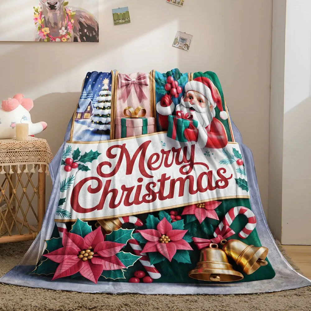 Merry Christmas Santa and Festive Elements Multipurpose Throw Blanket