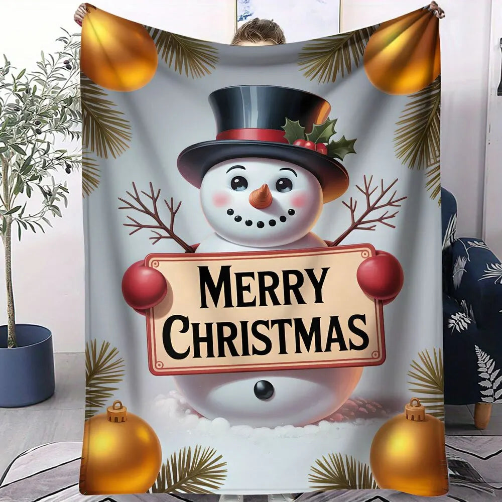Merry Christmas Snowman Pattern Multipurpose Throw Blanket
