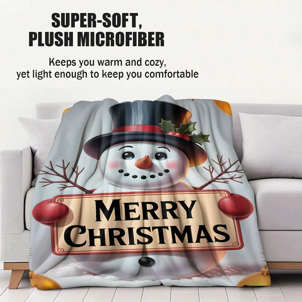 Merry Christmas Snowman Pattern Multipurpose Throw Blanket
