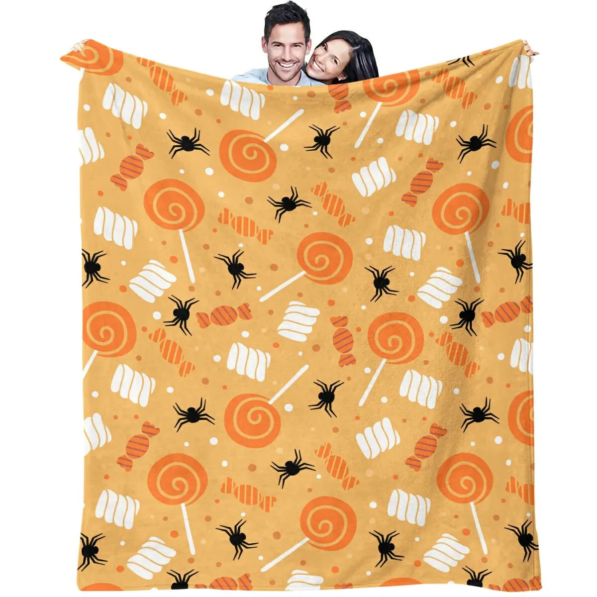 Multifunctional Halloween Candy Spider Flannel Throw Blanket