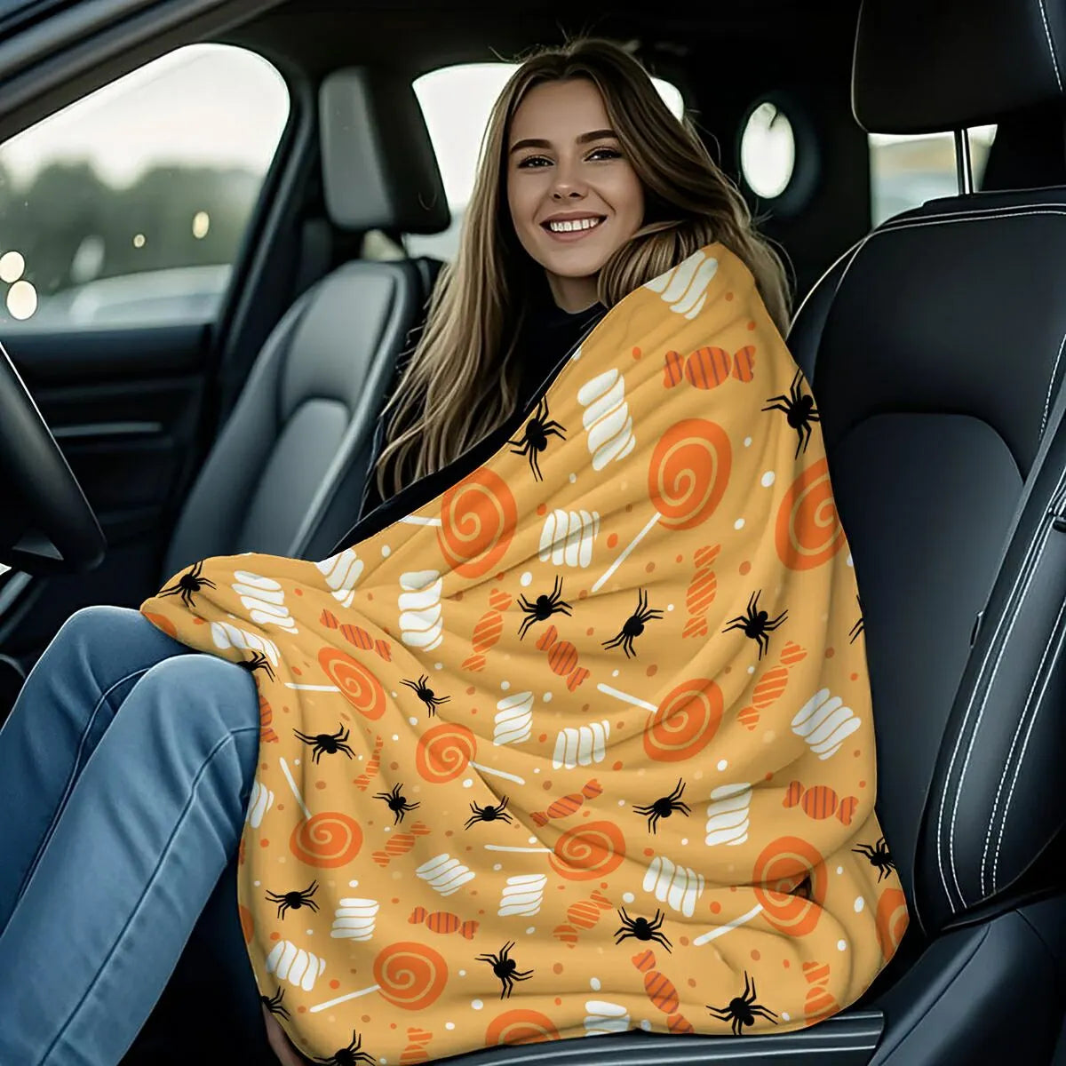 Multifunctional Halloween Candy Spider Flannel Throw Blanket