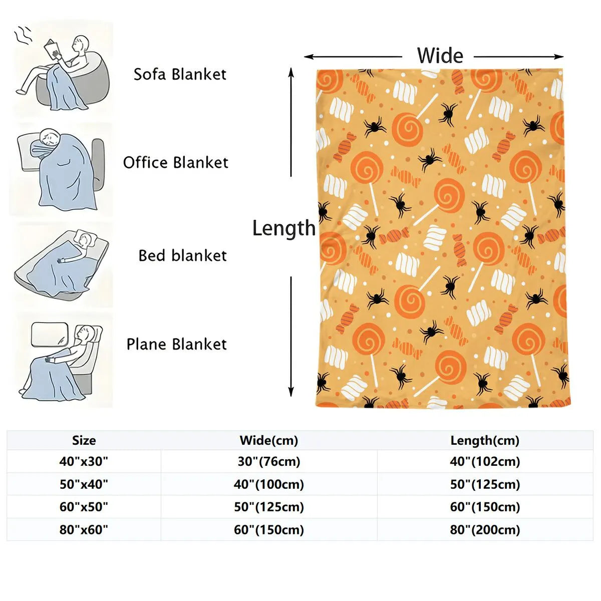 Multifunctional Halloween Candy Spider Flannel Throw Blanket