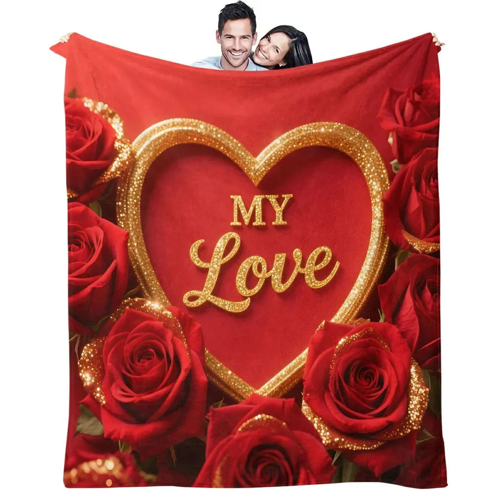 "My Love" Red Rose & Heart Multipurpose Throw Blanket