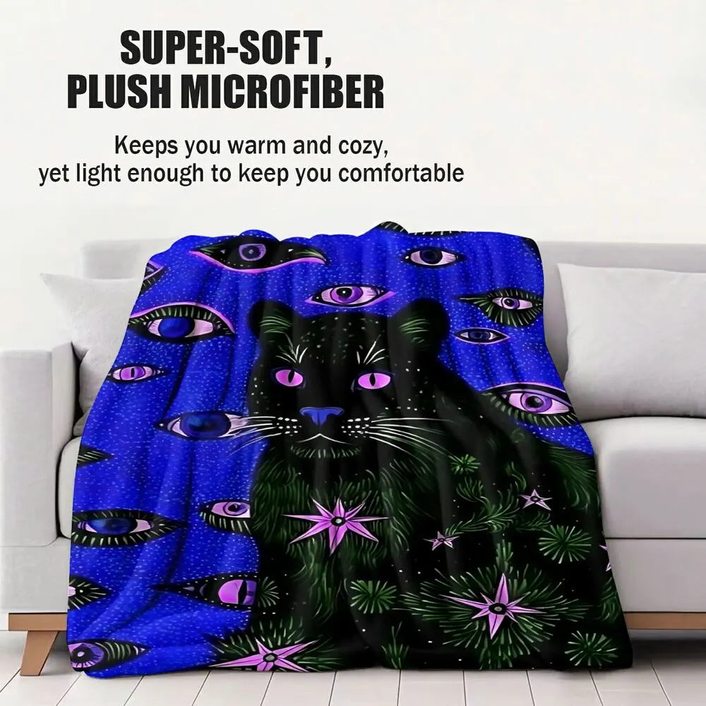 Mystical Black Cat & Eyes Multipurpose Throw Blanket