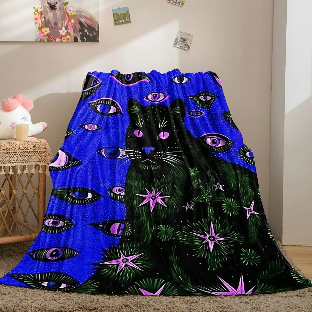 Mystical Black Cat & Eyes Multipurpose Throw Blanket