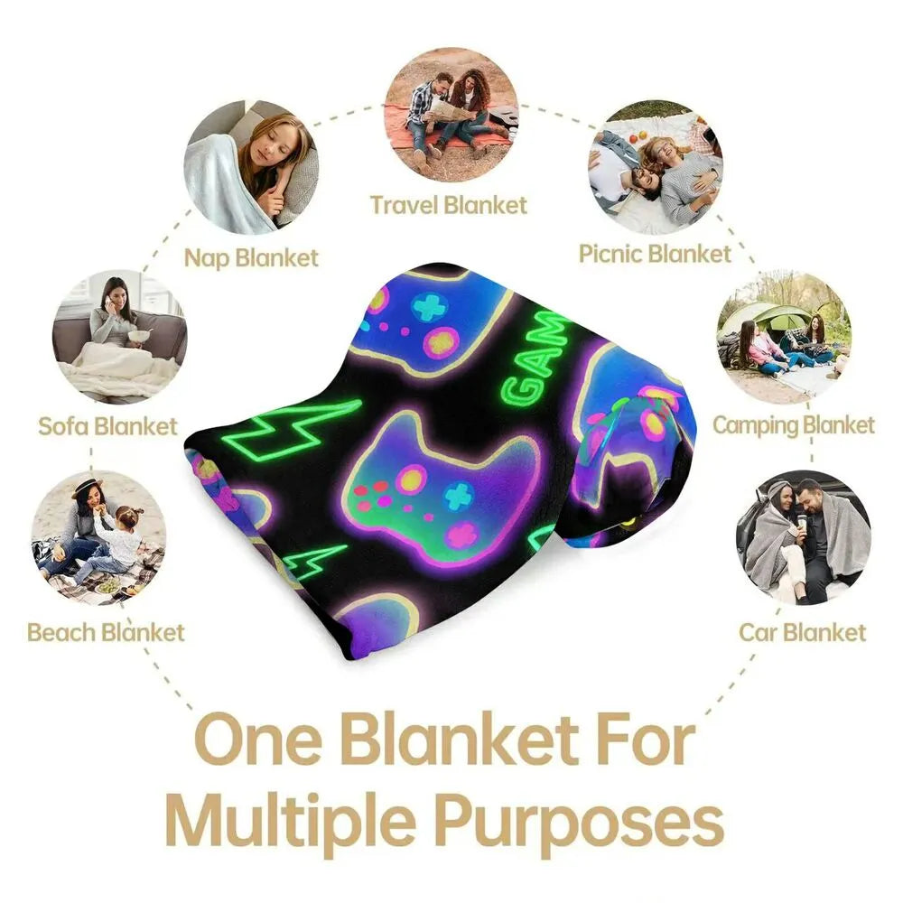 Neon Game Controller Multipurpose Throw Blanket