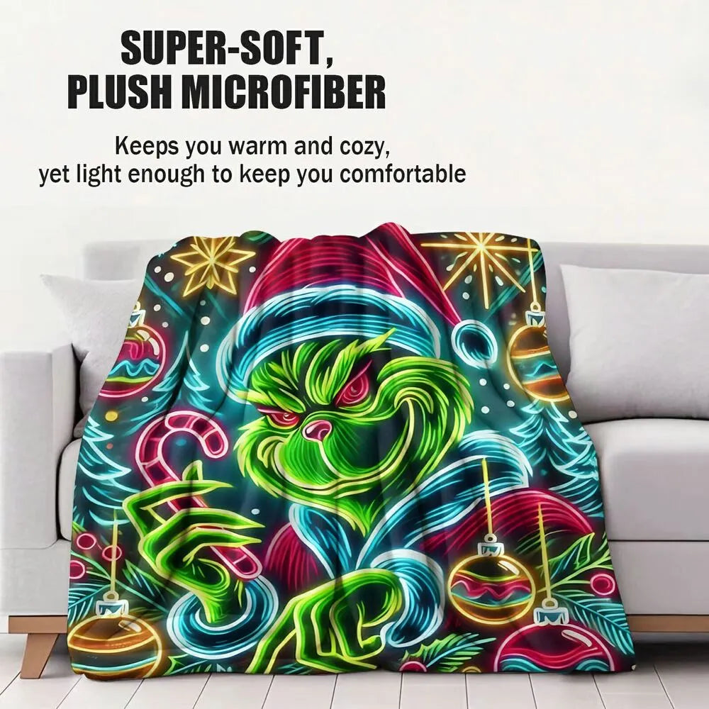 Neon Grinch Christmas Ornaments Pattern Multipurpose Throw Blanket