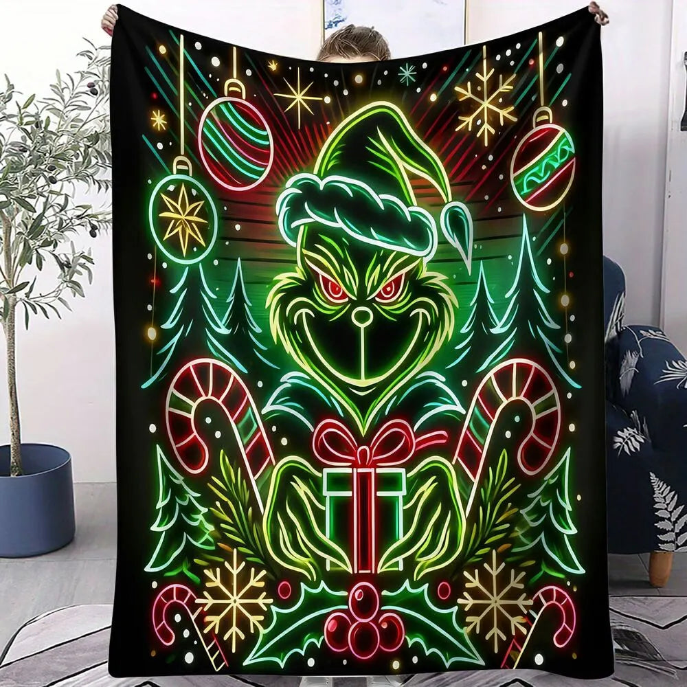 Neon Grinch Christmas Pattern Multipurpose Throw Blanket