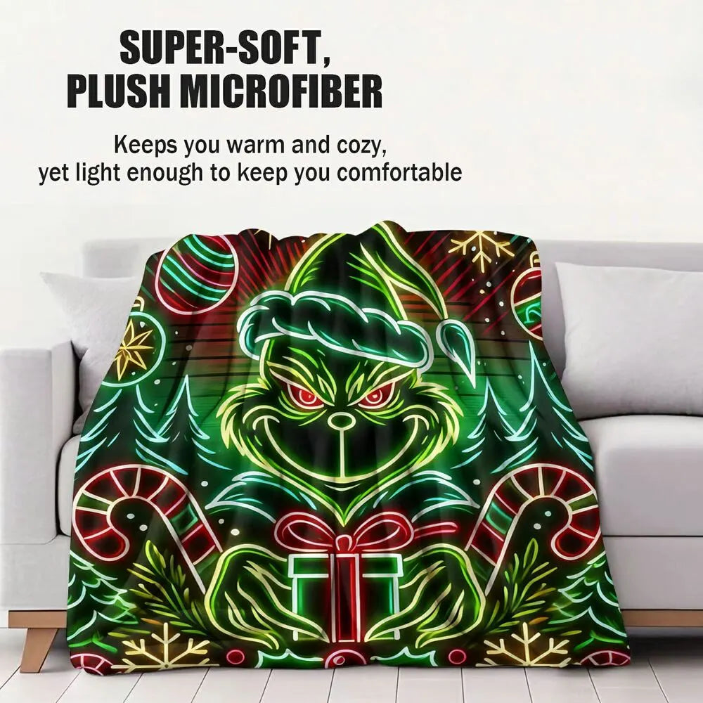 Neon Grinch Christmas Pattern Multipurpose Throw Blanket