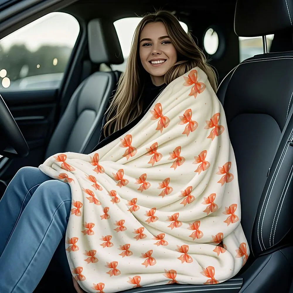 Orange Bow Pattern Multipurpose Throw Blanket