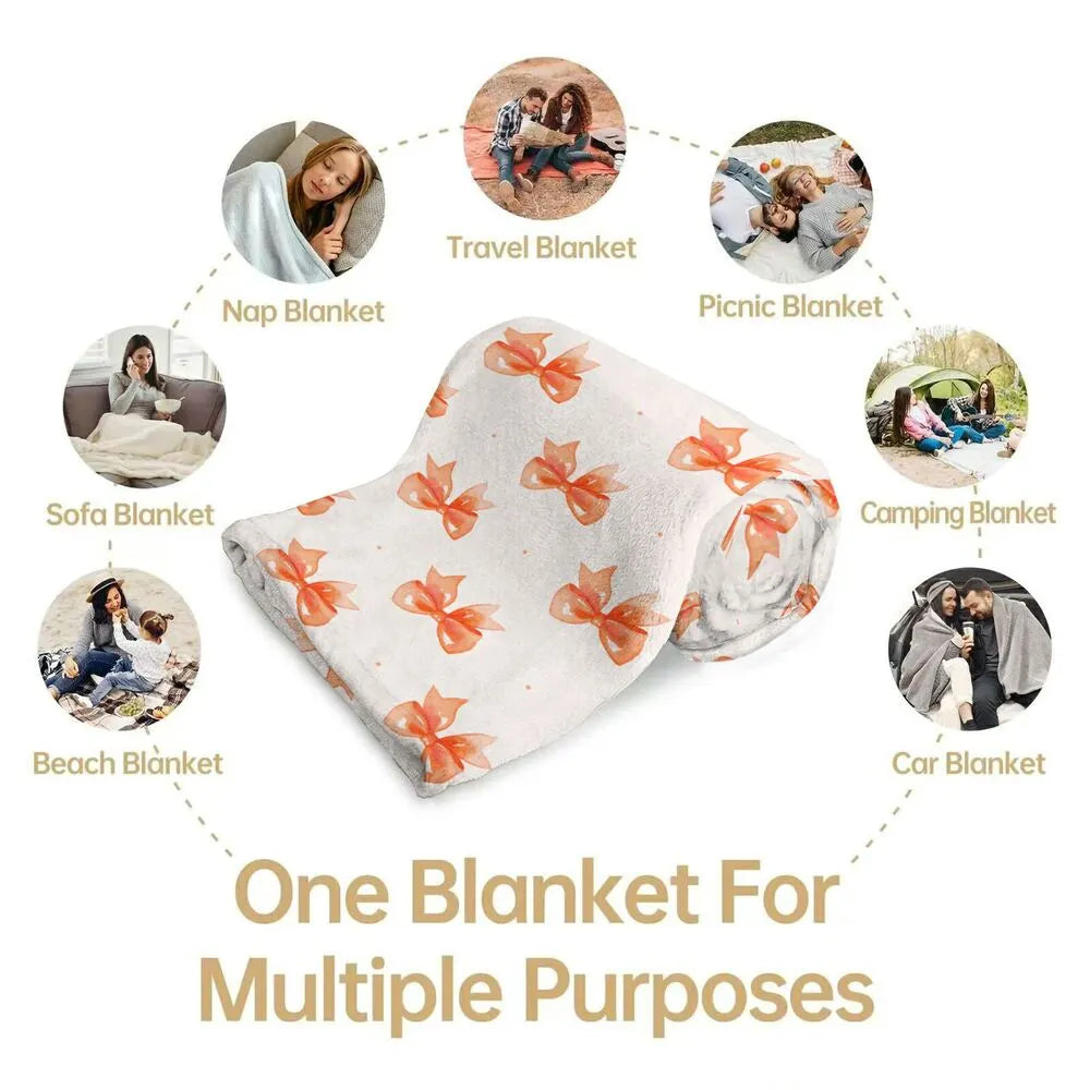 Orange Bow Pattern Multipurpose Throw Blanket