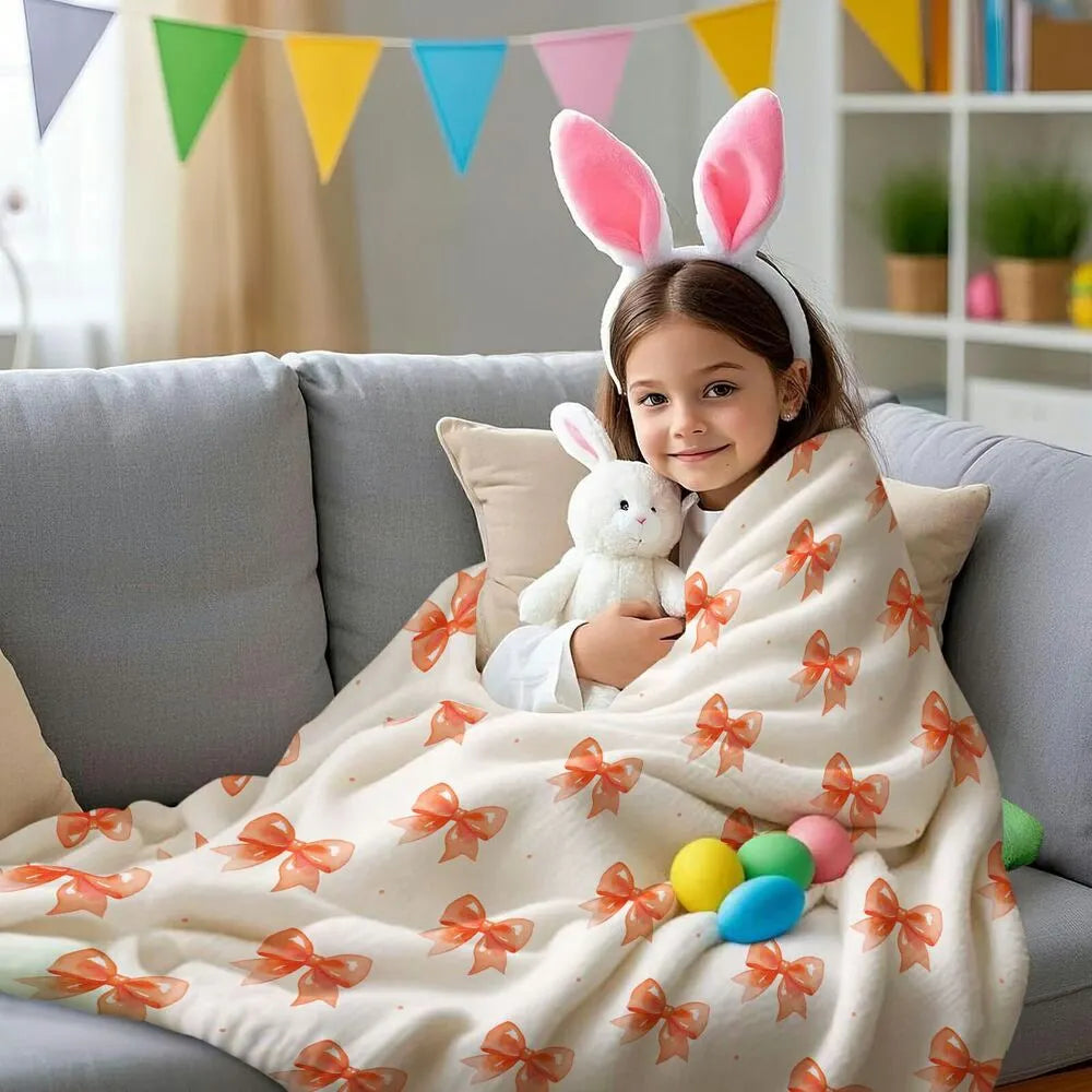 Orange Bow Pattern Multipurpose Throw Blanket