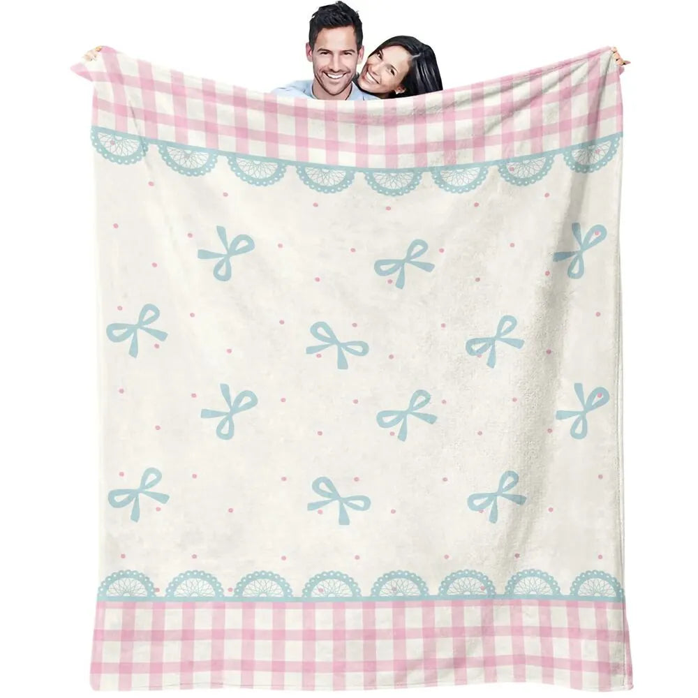 Pastel Bow & Gingham Multipurpose Throw Blanket
