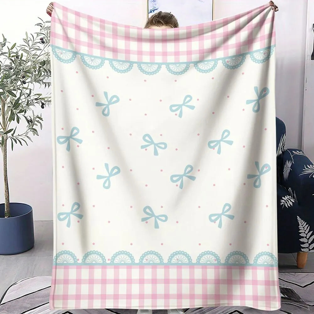 Pastel Bow & Gingham Multipurpose Throw Blanket