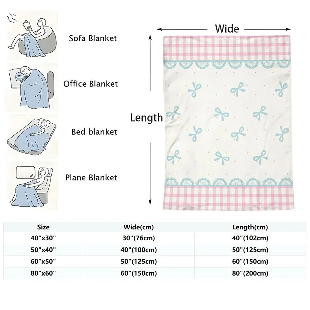 Pastel Bow & Gingham Multipurpose Throw Blanket