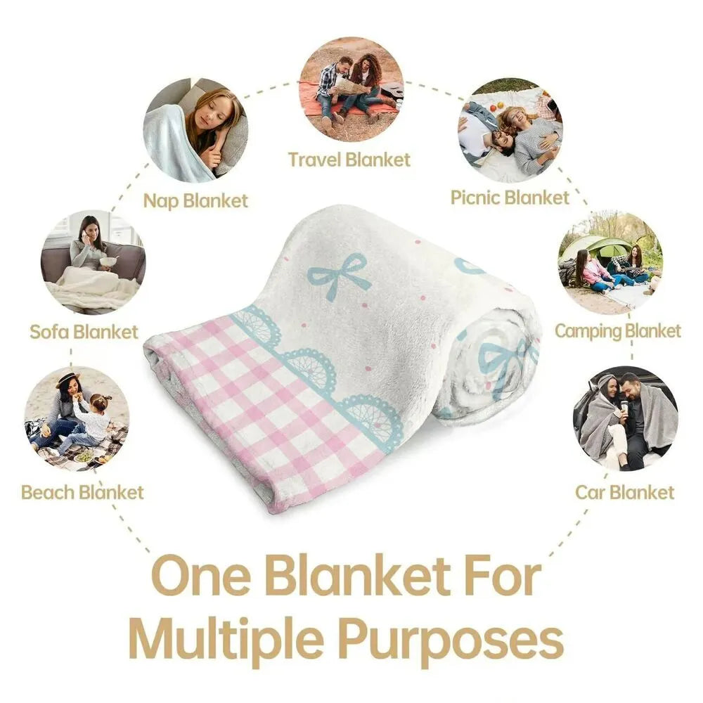 Pastel Bow & Gingham Multipurpose Throw Blanket