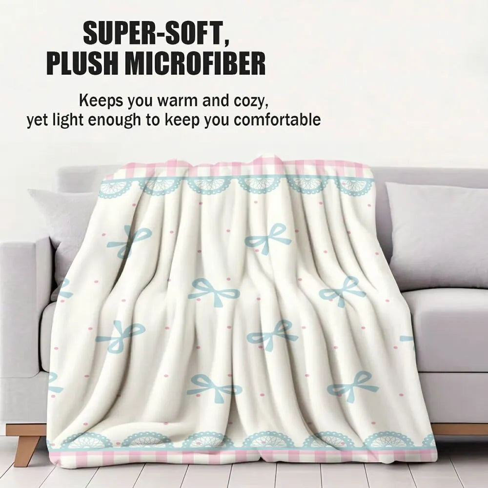 Pastel Bow & Gingham Multipurpose Throw Blanket