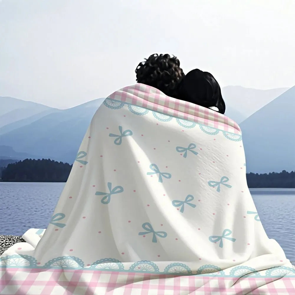 Pastel Bow & Gingham Multipurpose Throw Blanket