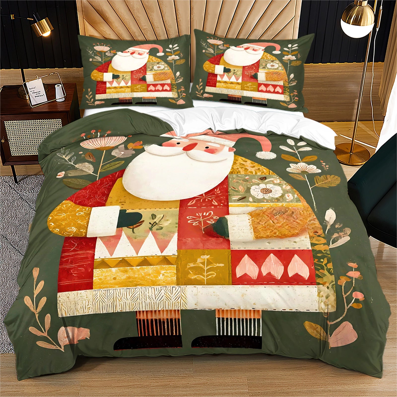 Patchwork Santa Christmas Gift Duvet Cover Set Kids Bedding Set