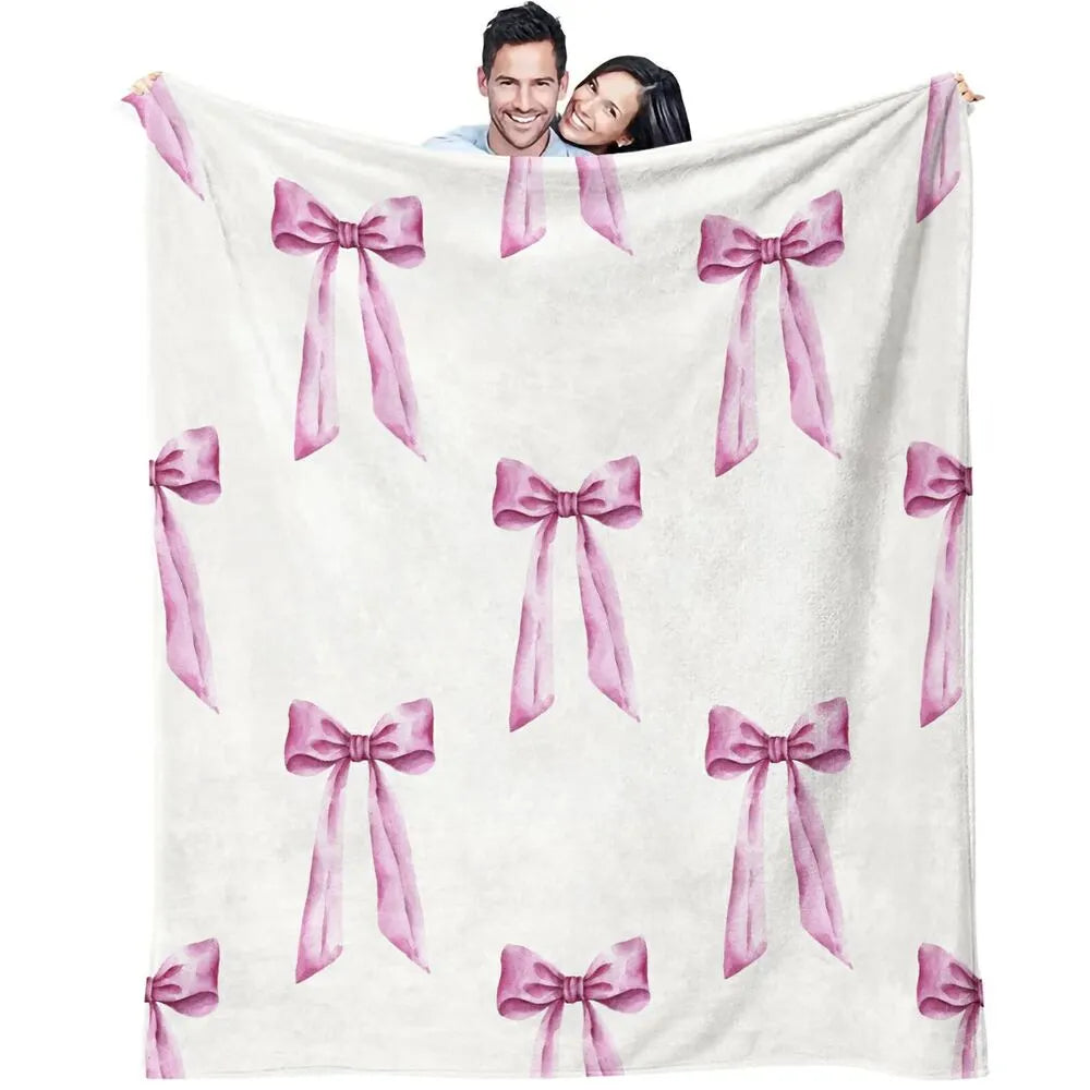 Pink Bow Pattern Multipurpose Throw Blanket
