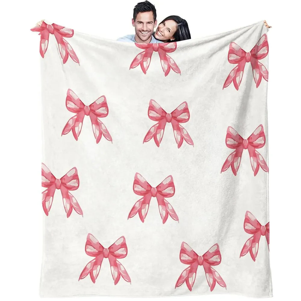 Pink Bow Pattern Multipurpose Throw Blanket